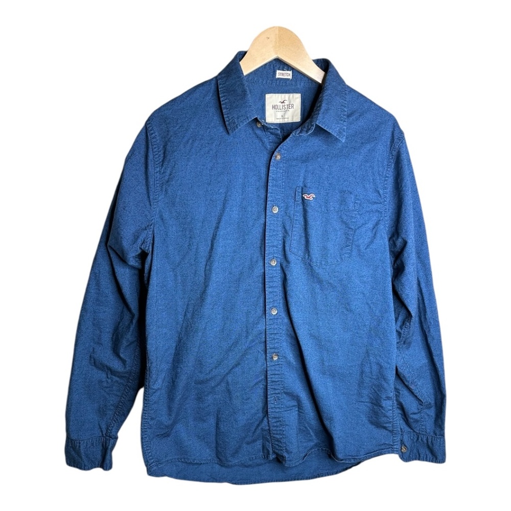 Hollister Shirt Men's Blue Checkered plaid Flannel Button Logo Preppy‎ Size XL
